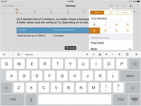 Apple Smart Folio. . Formatting options at top of keyboard in pages for ipad
